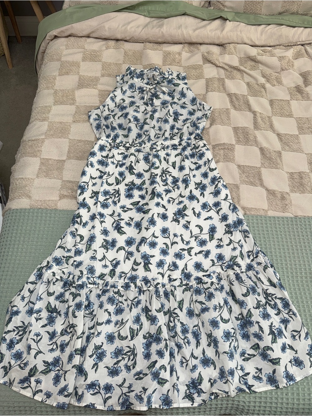 J. Crew Factory Midi Dress Sleeveless Ruffles Women’s 10 Floral White Cotton